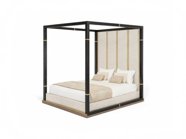 Luxury four poster bed with upholstered panels