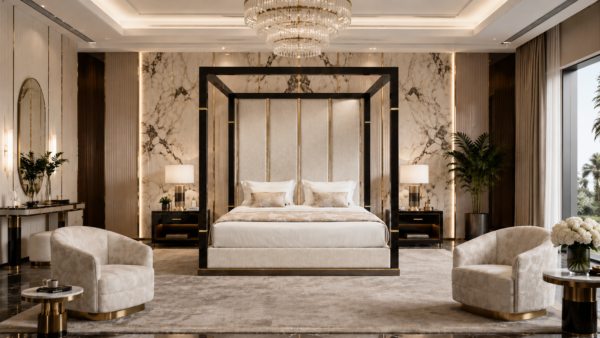 Monarch Pavilion Canopy Bed with architectural frame