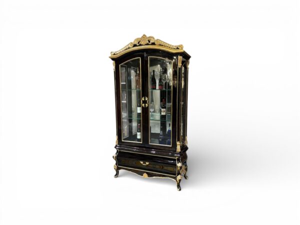 Luxury black display cabinet with gold detailing