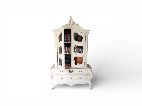 Ivory Rococo cabinet with glass panels