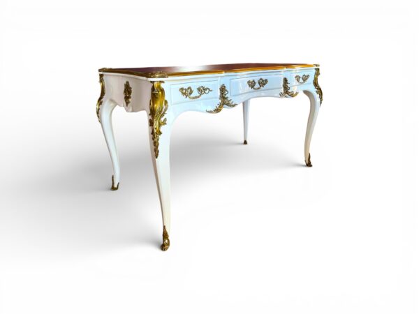 Royal carved white writing desk with gold accents