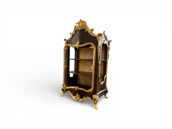 Classic baroque display cabinet in dark wood finish