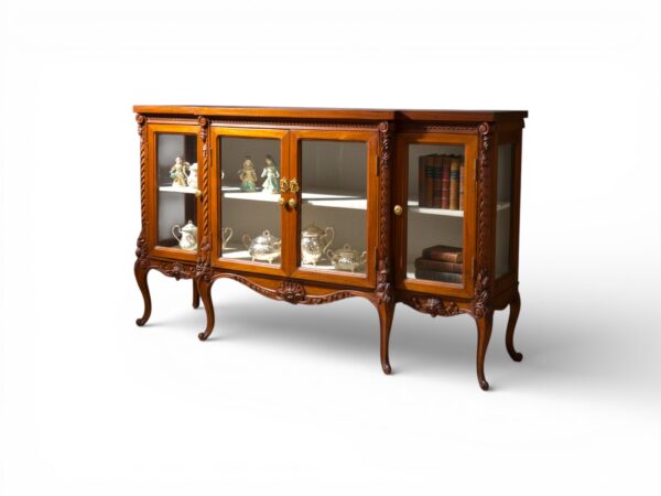Classic wooden display cabinet with carved detailing