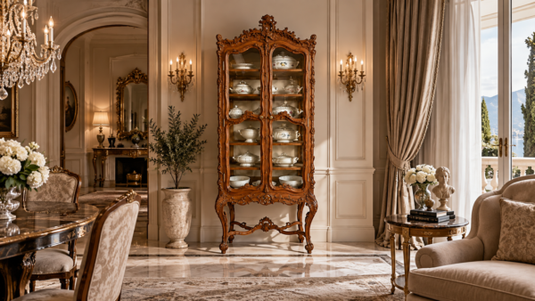Classic double door glass showcase cabinet