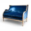 Luxury blue velvet loveseat with gilt wooden frame