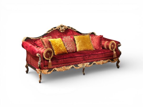 Royal velvet couch with antique gold carved frame