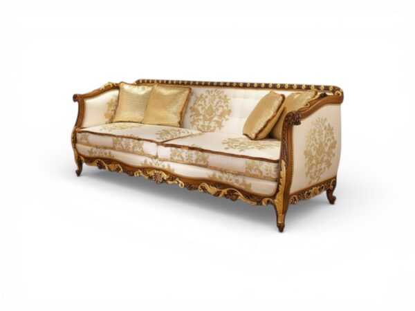 Cream damask couch with antique gold carved frame