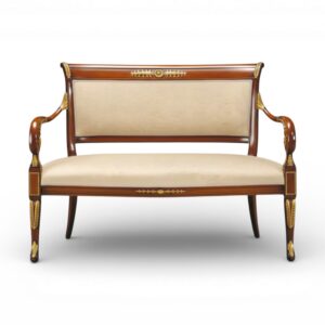 Empire style wooden settee with gold accents