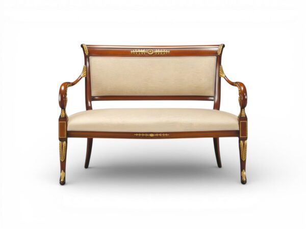 Empire style wooden settee with gold accents