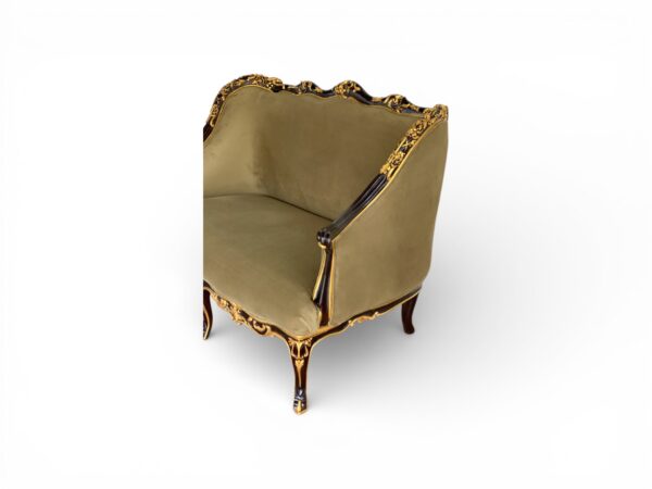 Ornate crown crest upholstered sofa