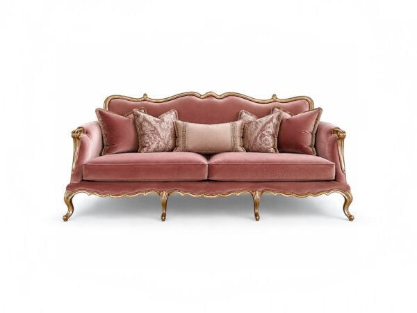 Royale Rose Sofa with carved gold frame