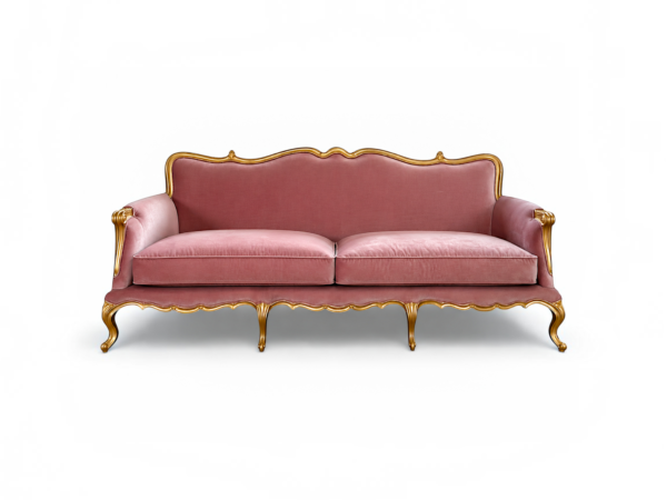 Royale Rose Sofa with carved gold frame