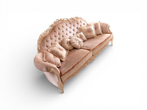 Blush Majesty Carved Sofa hand carved hardwood frame