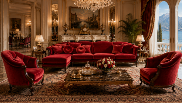 Modern luxury crimson velvet sofa
