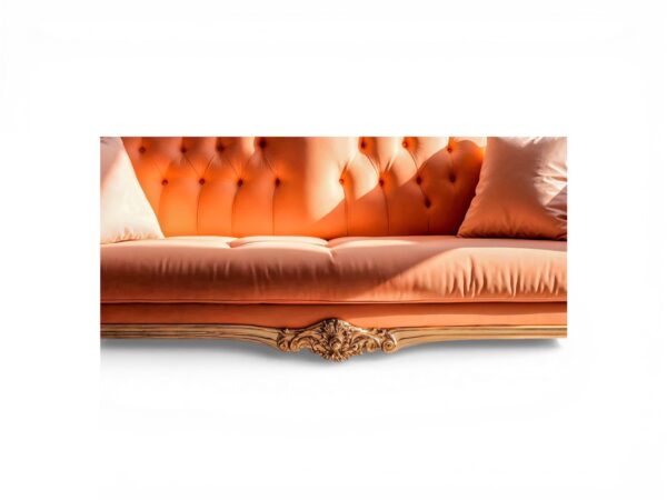 Handcrafted carved saffron velvet couch