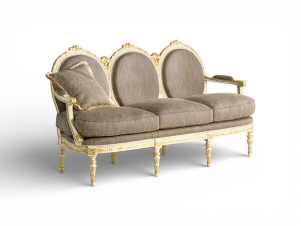 Antique gold baroque settee with triple oval backrest