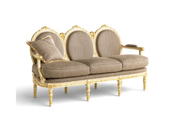 Antique gold baroque settee with triple oval backrest