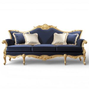 Royale Throne Sofa with carved gold hardwood frame