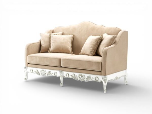 Elegant bisque settee with carved white wooden base