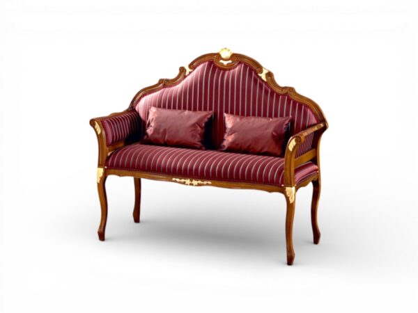Heritage style carved loveseat with antique gold accents