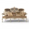 Elegant damask loveseat with carved wooden frame