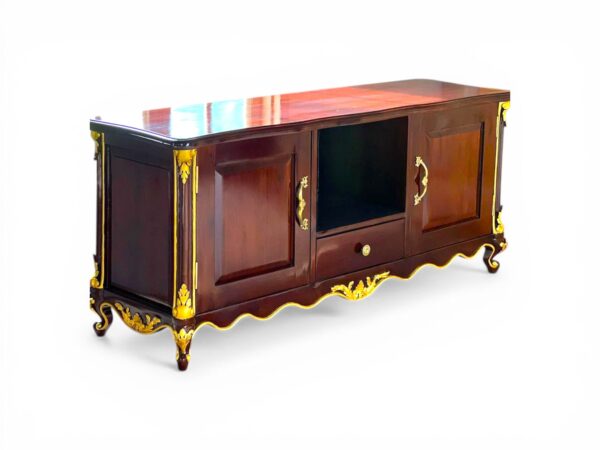 Elegant wooden TV console with gold accents