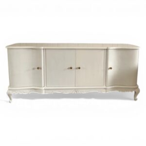 Elegant pearl finish sideboard with carved base