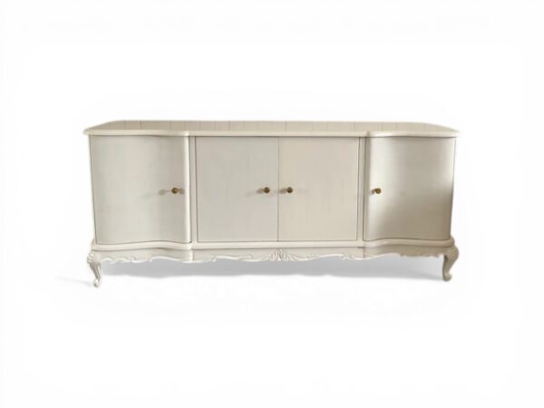 Elegant pearl finish sideboard with carved base