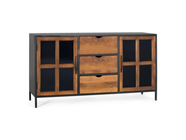 Teak wood sideboard with black metal frame