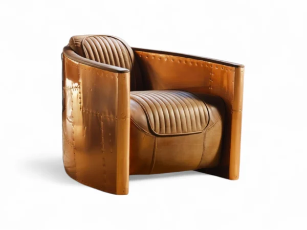 Copper aviator armchair with leather seat