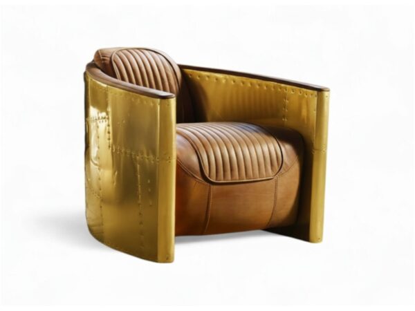 Brass aviator armchair with leather seat