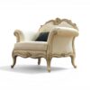 Antique lounge armchair with carved wooden frame