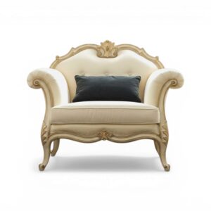 Classic upholstered armchair with curved arms