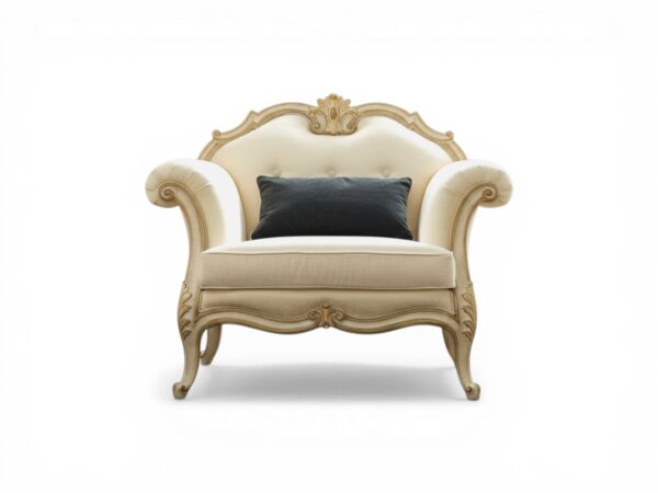 Classic upholstered armchair with curved arms