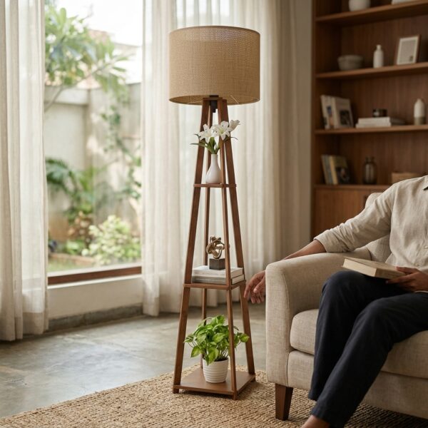 Elegant tripod lamp with fabric shade