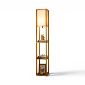 Luxury teakwood Wooden Tower Lamp with shelves
