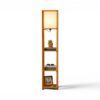 Modern wooden floor lamp with storage shelves