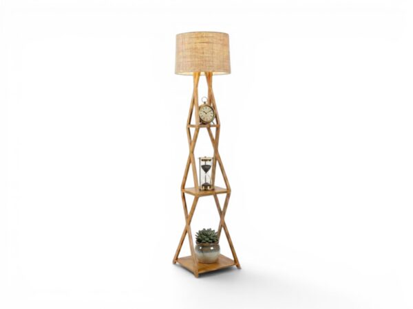 Modern teakwood floor lamp with jute shade