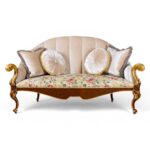 Rococo Manor Sofa with carved teakwood frame