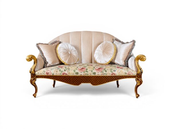 Rococo Manor Sofa with carved teakwood frame