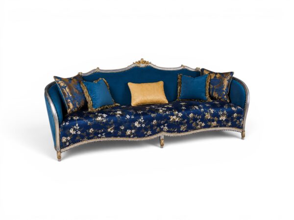 Luxury curved carved sofa handcrafted in teakwood