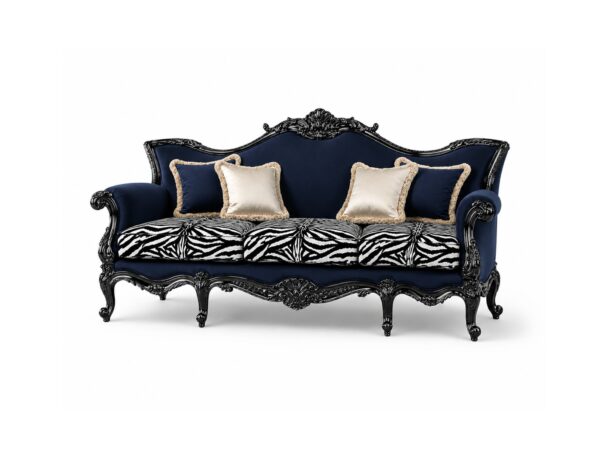 Premium carved sofa with zebra fabric accents