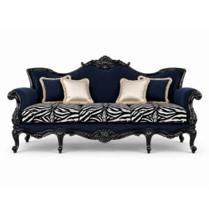 Luxury carved teakwood sofa with zebra print cushions