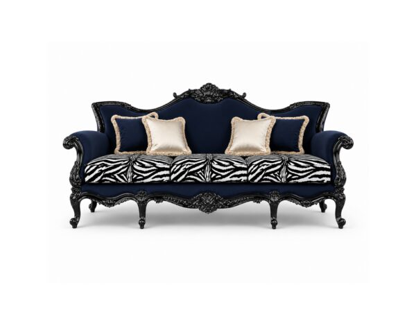 Luxury carved teakwood sofa with zebra print cushions