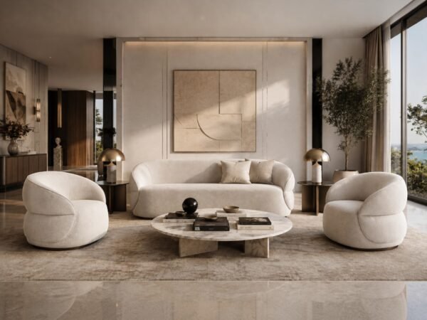 Luxury sofa set with matching armchairs