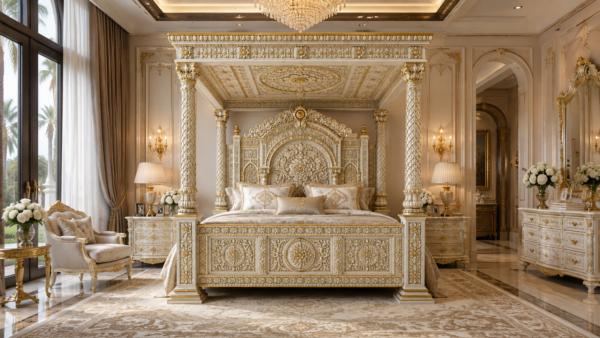 Royal canopy bed with hand carvings