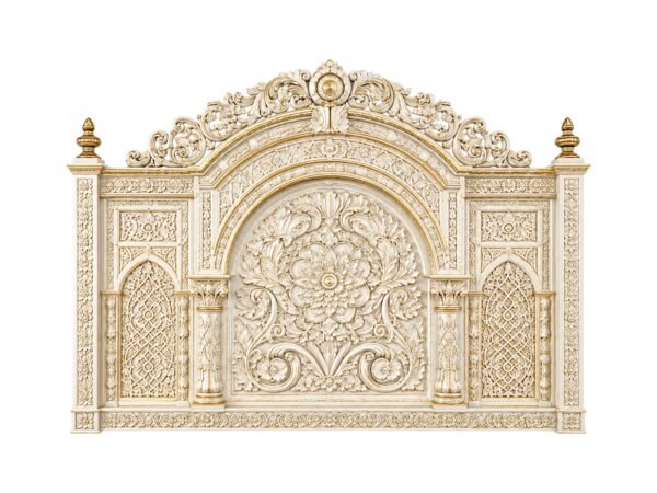 White Indian style bed with hand-carved detailing