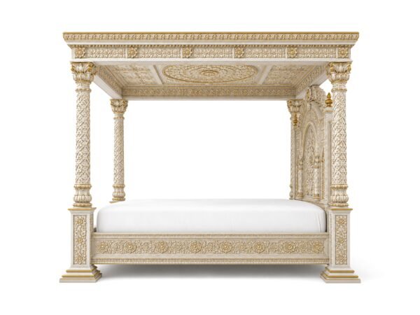 Royal canopy bed with intricate floral carvings