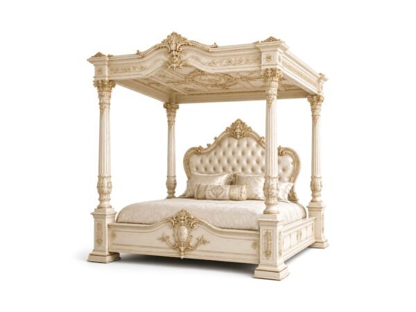Luxury carved canopy bed with French detailing
