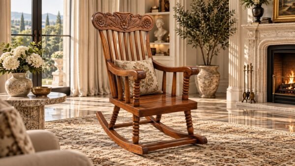 Royal Floral Rocker with natural teak finish